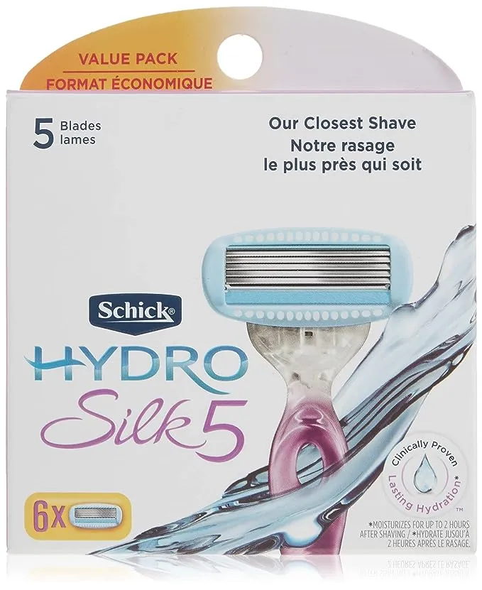 Schick Hydro Silk 5-Blade Women's Razor Blade Cartridge Refills, 4 Ct, Hydrates & Protects From Irritation, With Shea Butter