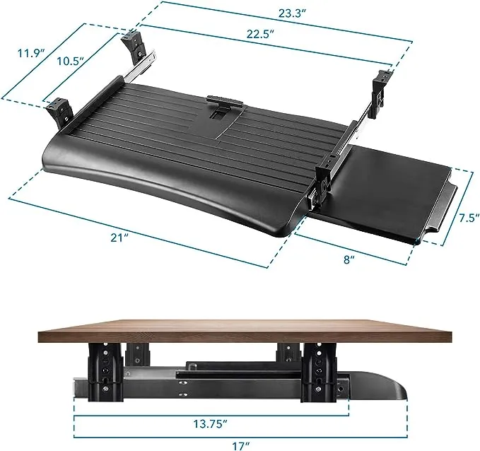 Mount-It! Keyboard Drawer Under Desk with Mouse Platform, Easy-Glide Sliding Under-Counter Computer Keyboard Tray 21 inch Wide