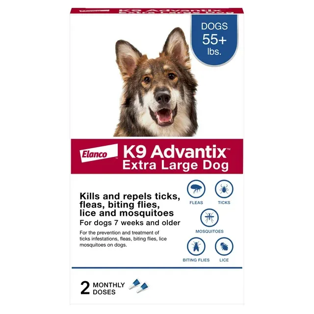 K9 Advantix Flea, Tick & Mosquito Prevention For Extra Large Dogs Over 55 Lbs, 2-Montly Treatments