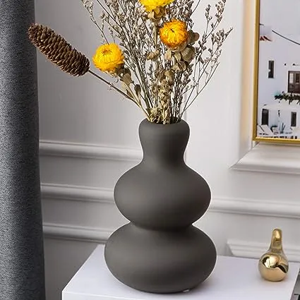 Ceramic Vase, Black Modern Vase for Pampas Grass, Matte Clay Vases for Wedding Boho Decor, Minimalist Vase for Table, Living Room, Shelf, Bookshelf and Entryway Décor