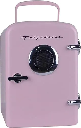 Frigidaire EFMIS151-PINK EFMIS151 Mini Portable Compact Personal Home Office Fridge Cooler Built in Speaker, 4L Capacity, Chills Six 12 oz Cans, 100% Freon-Free & Eco Friendly, standard, Pink