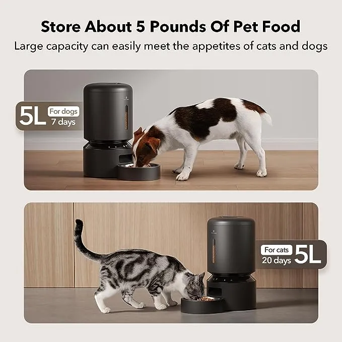 Petlibro Automatic Cat Food Dispenser, [2023 Upgraded] 5G Wifi Pet Feeder With App Control For Remote Feeding, 5L Automatic Dog Feeder With Low Food Sensor, 1-10 Meals Per Day For Cat And Dog,White