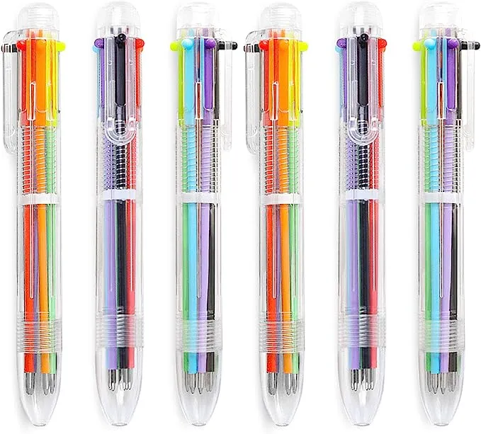 Hutou 24 Pack 0.5mm 6-in-1 Multicolor Ballpoint Pen 6 Colors Retractable Ballpoint Pens Kids Party Favors Pen(24 Pack)