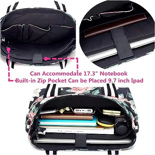 Laptop Tote Bag for Women 17.3" RFID Floral Shoulder Messenger Bags Work Handbag Duffel Travel