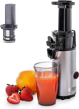 DASH Deluxe Kompakter Slow Juicer mit Kaufunktion, leicht zu reinigender Kaltpress-Entsafter mit Bürste, Fruchtfleisch-Messbecher, Gefrieraufsatz und Saft-Rezepthandbuch – Graphit