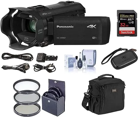 Panasonic HC-VX981K 4K Ultra HD Camcorder with 4K Photo Capture, Wi-Fi - Bundle with Video Bag, 32GB