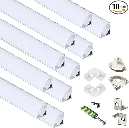 10-Pack 3.3FT 1Meter V Shape LED Strip Aluminum Channel Diffuser System, Extruded Alu Track Milky Cover with Corner Connector and Mounting Kit,Easy Cut and Installed Curved Lens Profile