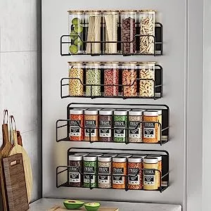 4 Pack Magnetic Spice Rack for Refrigerator, Fridge Organizer, Metal Fridge Shelf Kitchen Organization, Spice and Seasoning Organizer Gadgets for Refrigerator and Microwave