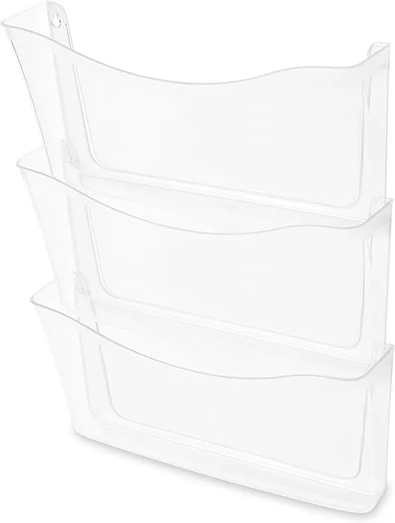 Rubbermaid Unbreakable Three Pocket Wall File Set, Letter, Clear