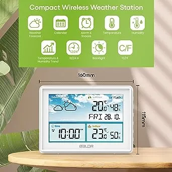 Baldr Home Weather Station & Indoor Outdoor Thermometer with Wireless White