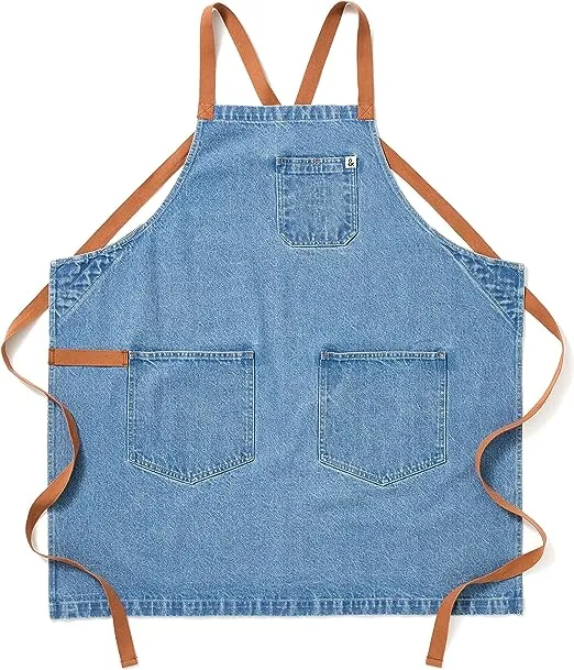 hedley & bennett Crossback Apron - Professional Chef's Apron - Cross Back Mens Apron - Mens Cooking Apron - Kitchen Apron - Chef Aprons for Men & Women - 8oz 100% Cotton Denim Fabric - Cedar Blue