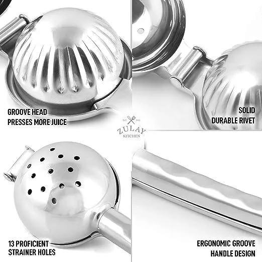 Zulay Kitchen Large Manual Stainless Steel Solid Metal Citrus Press Juicer and Lime Squeezer