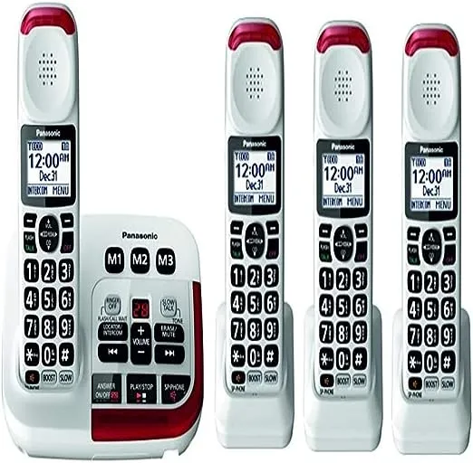 Panasonic KX-TGM420W + (3)KX-TGMA44W Amplified Cordless Phone with Digital Answering Machine Expandable upto 6 Handsets and Voice Volume Booster 40 dB