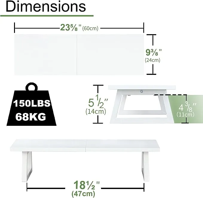 TEAMIX 24 inch Monitor Stand Riser, White Wood & Steel Computer Monitor Stand with Storage, Laptop, PC, Printer Stand Riser for Desktop Office Desk Organizers