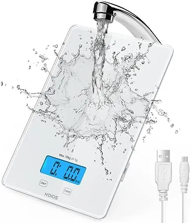 KOIOS USB Rechargeable Food Scale, 33lb/15kg Kitchen Scale Digital Weight Grams and oz for Cooking Baking, 1g/0.1oz Precise Graduation, Waterproof