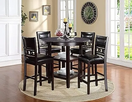 New Classic 5 Piece GIA Ebony Round Dining Table Set