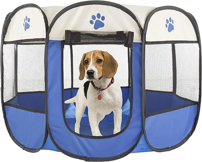 PETMAKER 80-PET6082 Pop-Up Pet Playpen with Carrying Case, Blue Medium