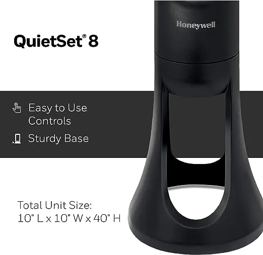 Honeywell Black 40" QuietSet 8-Speed Oscillating Whole Room Tower Fan, HYF290B