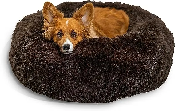 Best Friends by Sheri The Original Calming Donut Cat and Dog Bed in Shag Fur Dark Brown, Small 23x23