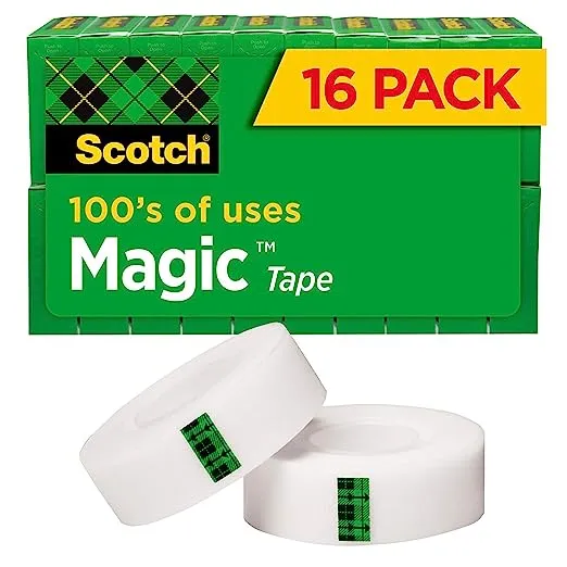 Scotch Magic Tape, Invisible, Repair Christmas Cards and Use as Holiday Gift Wrap Supplies for Christmas, 16 Tape RollsScotch Magic Tape, Invisible, Repair Christmas Cards and Use as Holiday Gift Wrap Supplies for Christmas, 16 Tap…