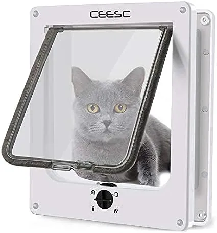 CEESC Large Cat Doors, Magnetic Pet Door with 4 - Way Rotary Lock for Cats, Kitties and Kittens, Upgraded Version (Large, White)