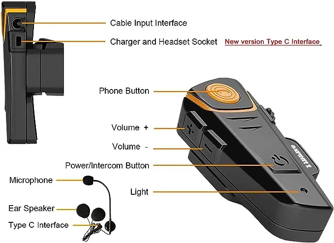 Motorcycle Helmet Bluetooth Headset,Yideng BT-S2 Intercom Interphone 1000m Walkie-Talkie Headphone Skiing ATV Dirt Bike Helmet Waterproof Wireless Communication Up to 3 Riders Yellow (2 Pack