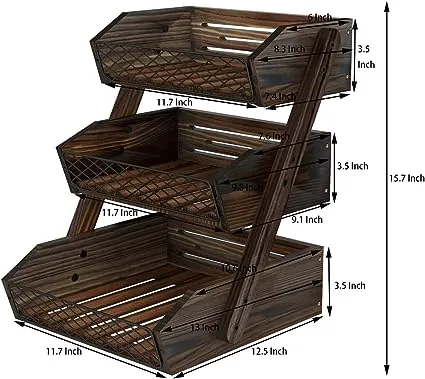 Dorhors Fruit Basket for Kitchen, 2 Tier Fruit Bowl,Kitchen Counter Organizer,Wooden Fruit Holder for Kitchen Countertop,Bread Fruit Vegetable Storage Basket Stand