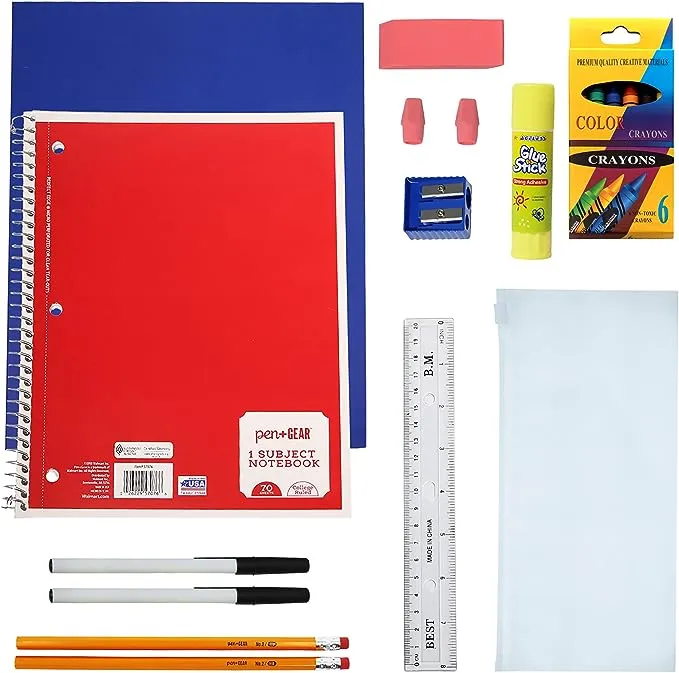 18 Piece Pack Wholesale School Supply Kits for Students, Teachers, Back to School Drives - Case of 24 Bulk School Supplies Value Bundle Pack