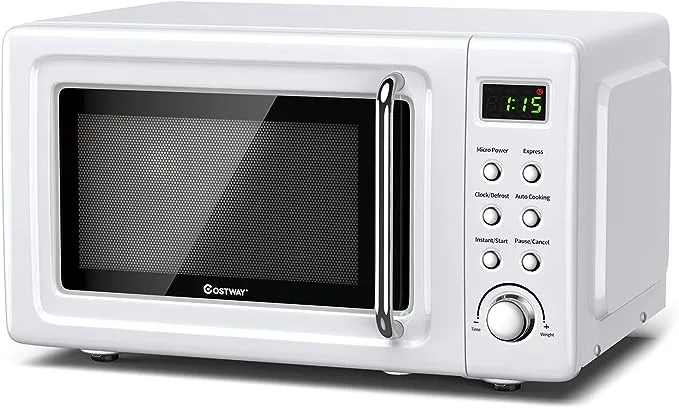 Moccha Compact Retro Microwave Oven, 0.7Cu.ft, 700-Watt Countertop Microwave Ovens w/5 Micro Power, Delayed Start Function, LED Display, Child Lock (White)