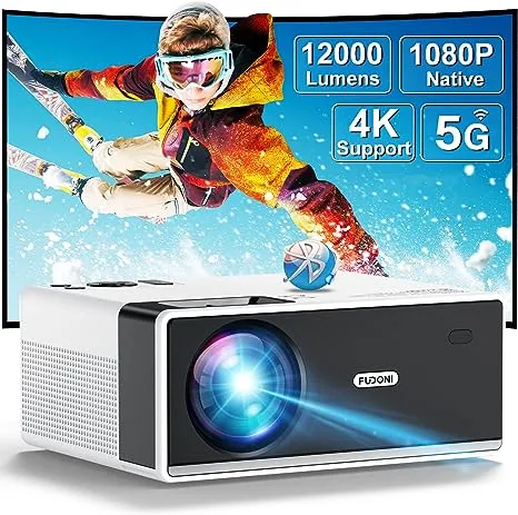 FUDONI Projector with 5G WiFi and Bluetooth, 1080P 15000L Outdoor Projector with HDMI and USB, Max 300" Display Zoom Function for Movies & Gaming, Compatible with TV Stick/Phone/Laptop