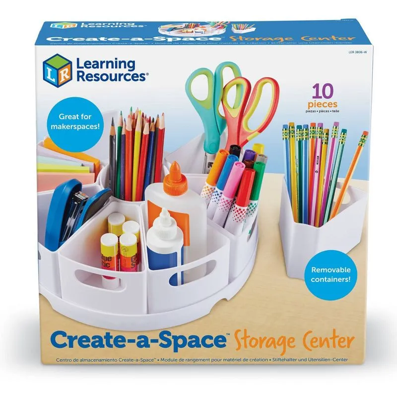 Learning Resources Create-a-Space Storage Center, 10 Piece set - Desk Organizer for Kids, Art Organizer for Kids, Crayon Organizer, Homeschool Organizers and Storage