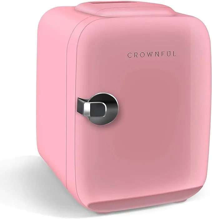 CROWNFUL Mini Fridge, 4 Liter/6 Can Portable Cooler and Warmer Personal Refrigerator for Skin Care, Cosmetics, Beverage, Food,Great for Bedroom, Office, Car, Dorm, ETL Listed (Pink)