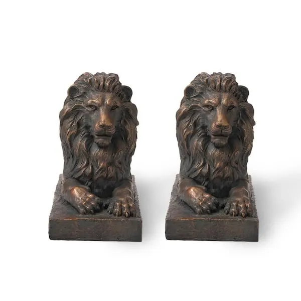 Glitzhome 21.5"L MgO Lying Guardian Lion Statue, Set of 2