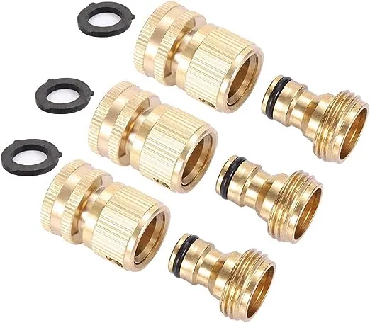 Maofa 3sets Garden Hose Quick Connector 3/4 inch GHT Brass Easy Connect Fitting - Quick Disconnect Hose Fittings male and Female (3pair)