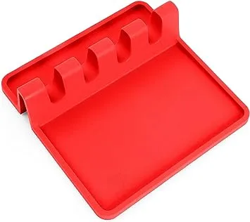 Zulay Kitchen Silicone Utensil Rest with Drip Pad - Red