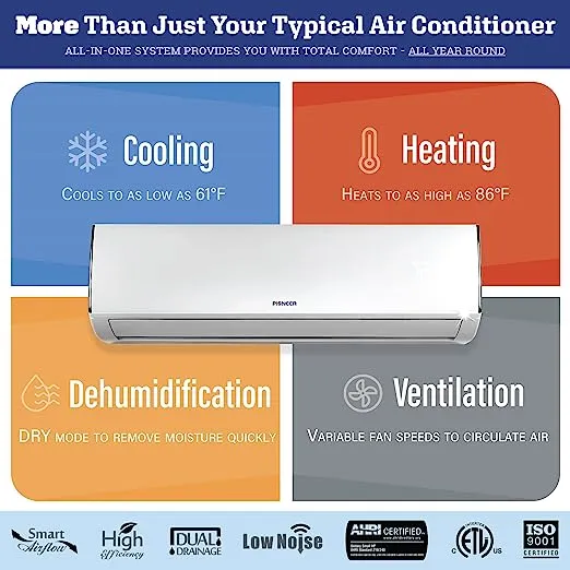 Pioneer Diamante Series Ductless Mini-Split Air Conditioner Inverter Heat Pump Full Set with 16 Ft. Kit