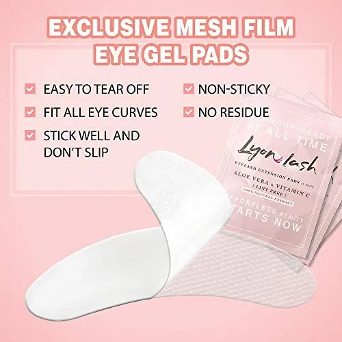 100 Pairs Eyelash Extension Under Eye Gel Pads by Lyon Lash - Lint Free with Aloe Vera Hydrogel Eye Patches, Premium Eyelash Extension Supplies & Beau