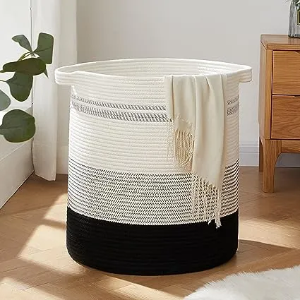 OIAHOMY 80L Laundry Hamper,Storage Basket with Handles,Decorative Basket for Living room,Woven Storage Basket for Toys Bin,Pillows, Blankets,Clothes-20x18in-Gradient Dark