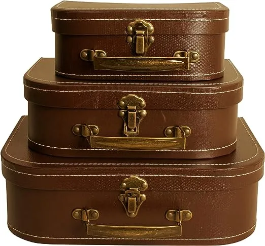 Wald Imports Brown Paperboard Decorative Storage Paperboard Suitcases, Set of 3