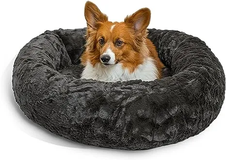 Best Friends by Sheri The Original Calming Donut Cat and Dog Bed in Shag Fur Dark Brown, Medium 30x30