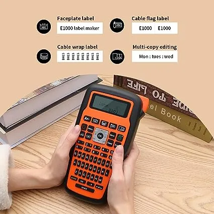 MarkDomain E1000 Label Maker, QWERTY Keyboard, One-Touch Keys, Portable Handheld Labeler for Home/Office/Industrial Use, Orange