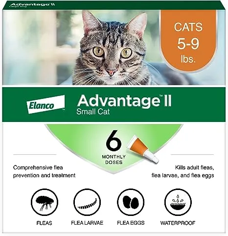 Advantage II Small Cat Vet-Recommended Flea Treatment & Prevention | Cats 5-9 lbs. | 4-Month Supply