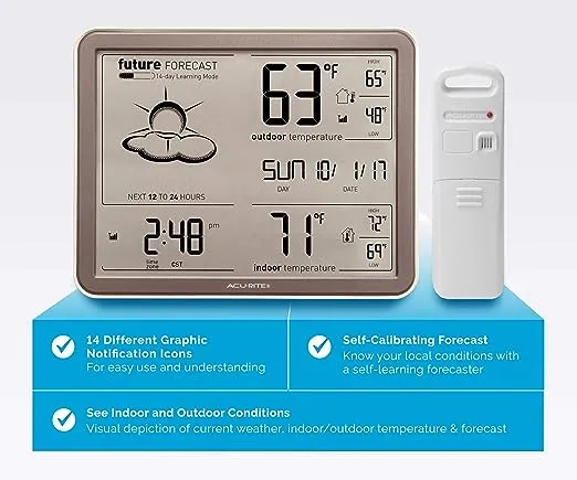 AcuRite 75077 Weather Forecaster with Jumbo Display, Remote Sensor and Atomic Clock