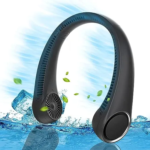 Personal Cooling Portable Neck Fans - USB Rechargeable,360 Free Rotation & Lower Noise Bladeless Battery Operated Design with 3 Speeds Duration 48 hrs, Small Neck Air Conditioner(Black)