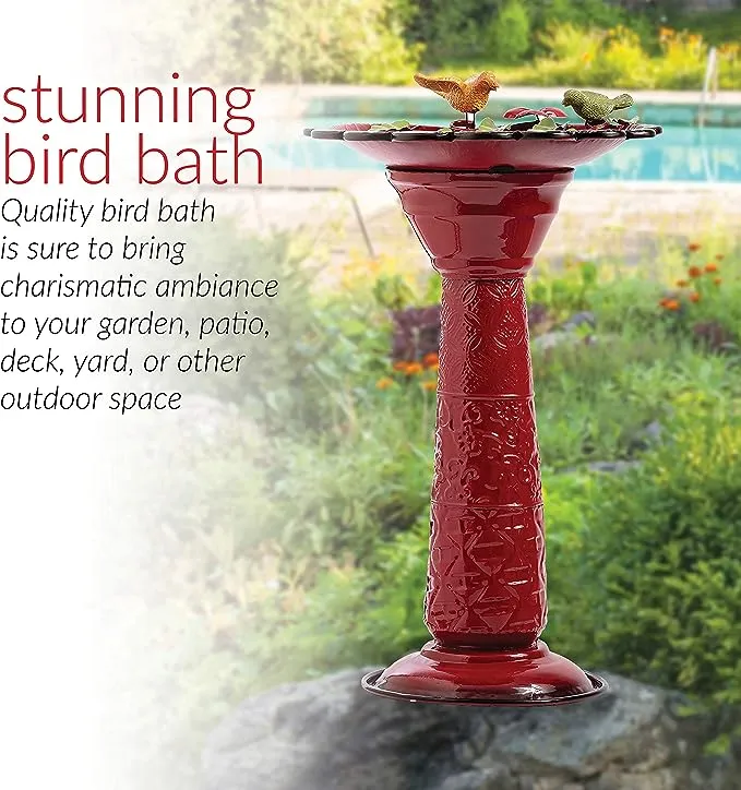 Alpine Corporation 28-in H Red Metal Complete Birdbath