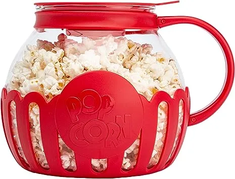 Ecolution Patented Micro-Pop Microwave Popcorn Popper with Temperature Safe Glass, 3-in-1 Lid Measures Kernels and Melts Butter, Made Without BPA, Dishwasher Safe, 3-Quart, Aqua