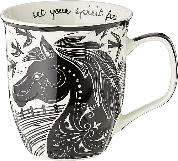 Karma Gifts 16 oz Black and White Boho Mug Dragonfly - Cute Coffee and Tea Mug - Ceramic Coffee Mugs for Women and Men