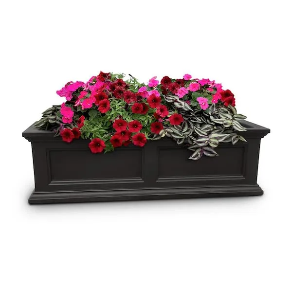 Island Oasis 2Ft Window Box - Black - Durable Self Watering Resin Planter with Wall Mount Brackets