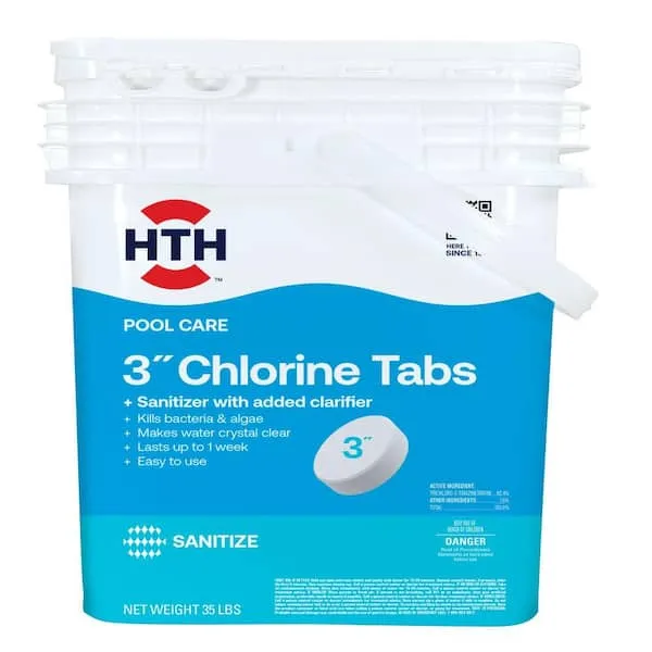 HTH 42050 Swimming Pool Care 3" Chlorine Tabs, Swimming Pool Chlorinating Sanitizer, 35lb