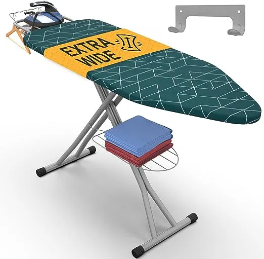 Xabitat Full Size Ironing Board 57" X 18" W/Wall Mount Hanger | Full Metal Construction| Built in Iron Caddy | Heat & Scorch Resistant Fabric | Cord Holder | Anti-Skid Feet | Heavy Duty| Easy to Fold